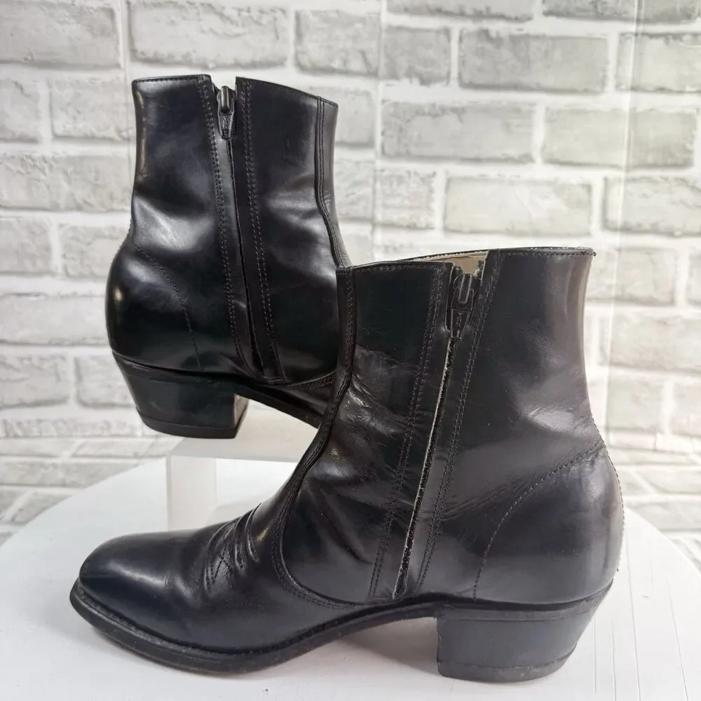 Hanover Vintage Men's 8 D/B Black Leather Ankle Zip Western Classic Boots